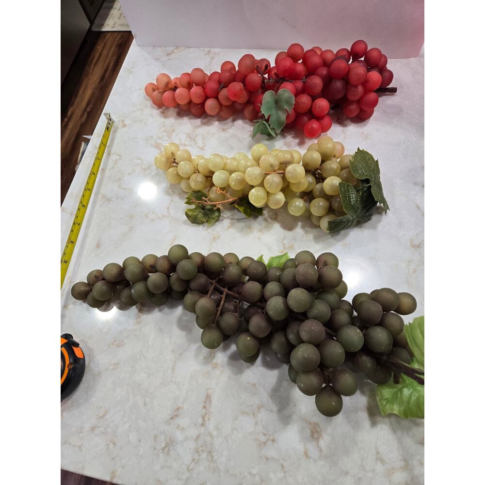 3 Vintage Artificial Grape Clusters Large Faux MCM Rubber Home Decor Fruit